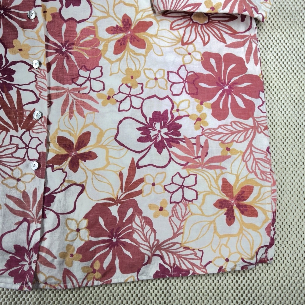 Hot Cotton Woman Linen Blend Floral Blouse Multicolor 3/4 Sleeve Relaxed Fit 2X